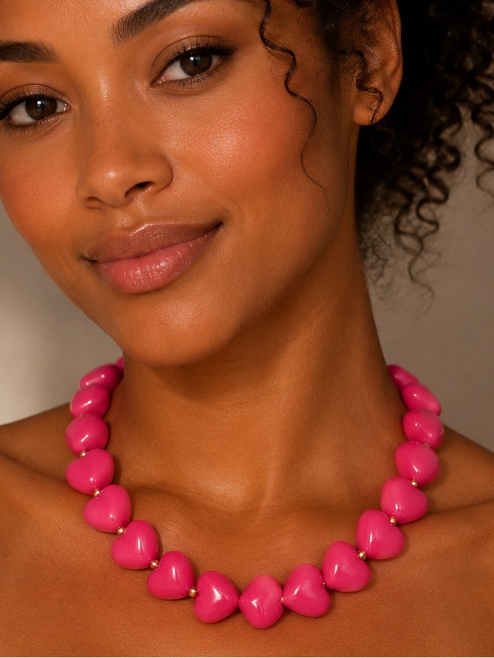 Pink Heart shape bead Necklace - Women's Jewelry